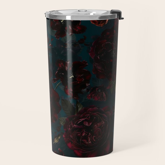 Vintage Black Dramatic Glamour Autumn Romanticism: Maximalism Moody Florals - Grand Millennial Midnight burgundy Roses Black Roses Bouquets and Nostalgic Gothic Mystic Flowers Travel Mug Gallery Image 2
