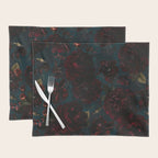 Vintage Black Dramatic Glamour Autumn Romanticism: Maximalism Moody Florals - Grand Millennial Midnight burgundy Roses Black Roses Bouquets and Nostalgic Gothic Mystic Flowers Placemat Gallery Image 1