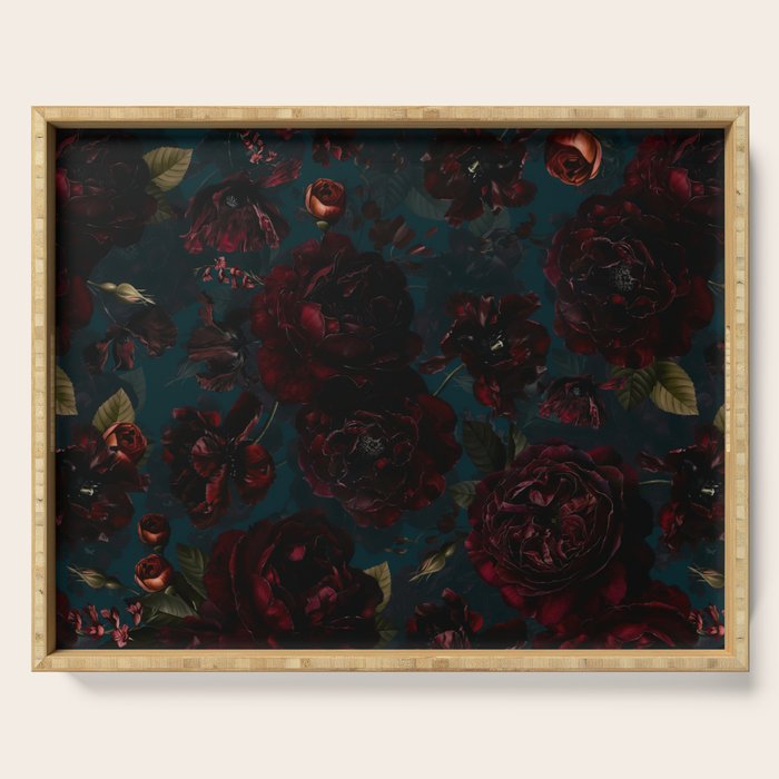 Vintage Black Dramatic Glamour Autumn Romanticism: Maximalism Moody Florals - Grand Millennial Midnight burgundy Roses Black Roses Bouquets and Nostalgic Gothic Mystic Flowers Serving Tray Gallery Image 1