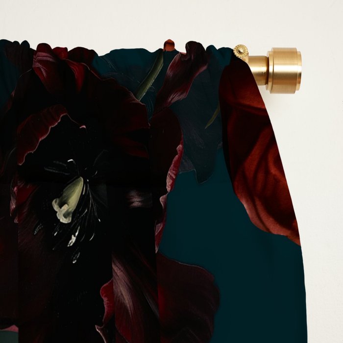 Vintage Black Dramatic Glamour Autumn Romanticism: Maximalism Moody Florals - Grand Millennial Midnight burgundy Roses Black Roses Bouquets and Nostalgic Gothic Mystic Flowers Window Curtain Gallery Image 2