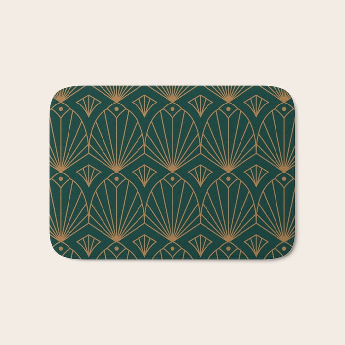 Art Deco Emerald Green & Gold Pattern Bath Mat Gallery Image 1