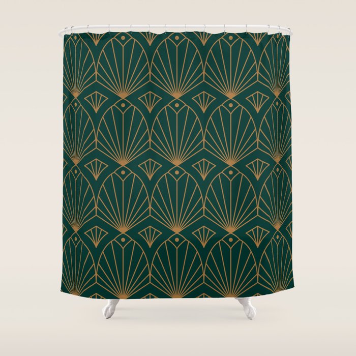 Art Deco Emerald Green & Gold Pattern Shower Curtain Gallery Image 1