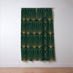 Art Deco Emerald Green & Gold Pattern Window Curtain Gallery Image 3