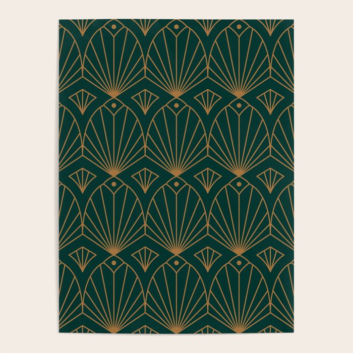 Art Deco Emerald Green & Gold Pattern Poster Gallery Image 4