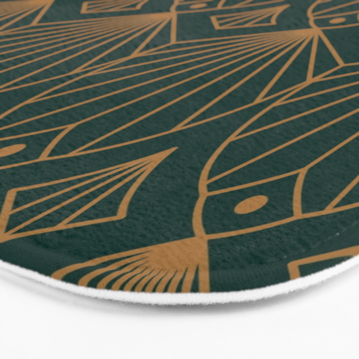 Art Deco Emerald Green & Gold Pattern Bath Mat Gallery Image 3