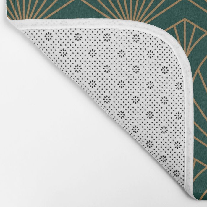 Art Deco Emerald Green & Gold Pattern Bath Mat Gallery Image 2