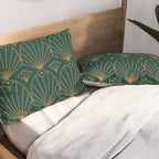 Art Deco Emerald Green & Gold Pattern Pillow Sham Gallery Image 2
