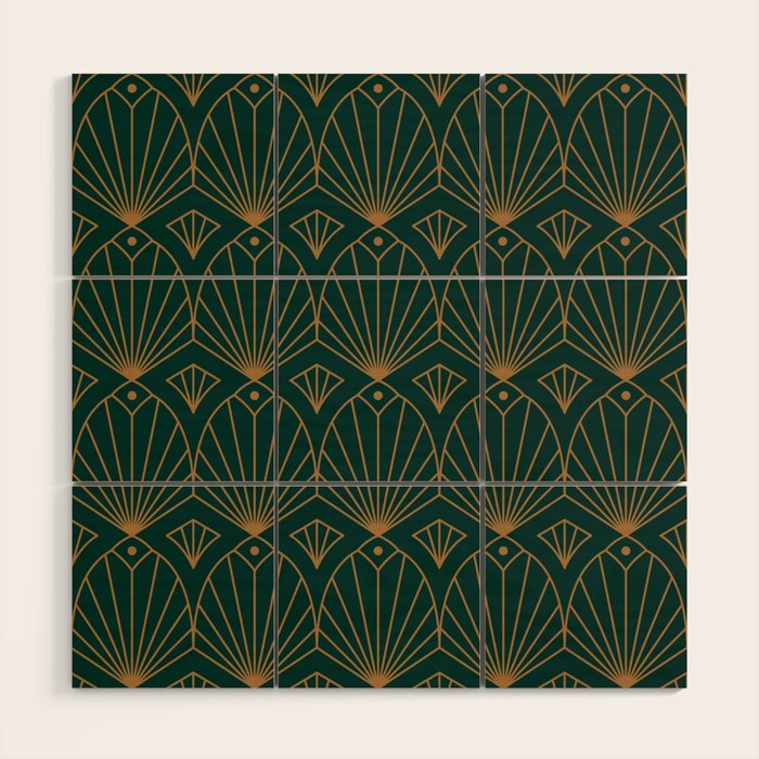 Art Deco Emerald Green & Gold Pattern Wood Wall Art Gallery Image 1