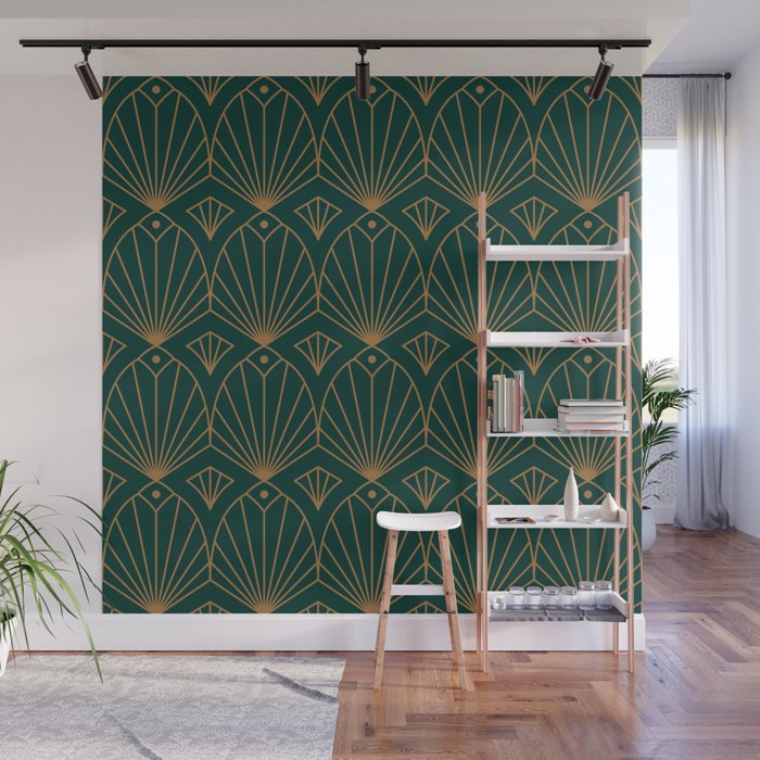 Art Deco Emerald Green & Gold Pattern Wall Mural Gallery Image 1