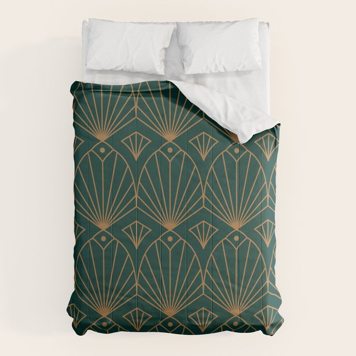 Art Deco Emerald Green & Gold Pattern Comforter Gallery Image 6