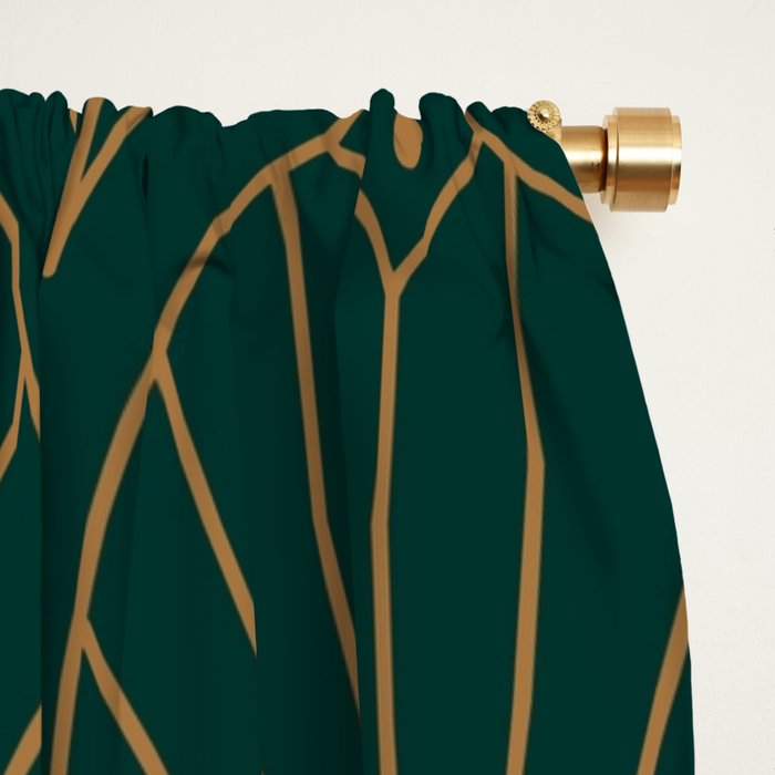 Art Deco Emerald Green & Gold Pattern Window Curtain Gallery Image 2