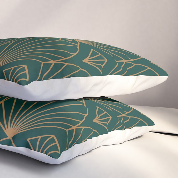 Art Deco Emerald Green & Gold Pattern Pillow Sham Gallery Image 3