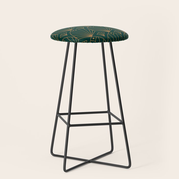 Art Deco Emerald Green & Gold Pattern Stool Gallery Image 1