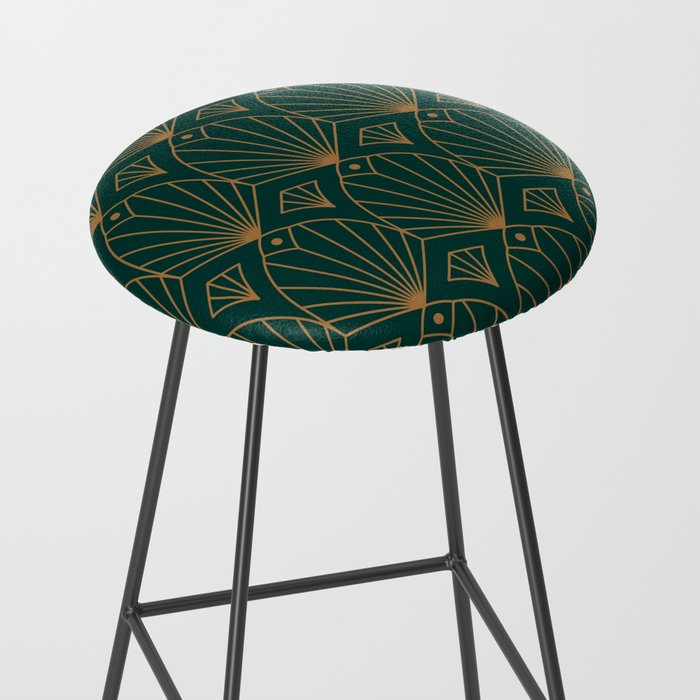 Art Deco Emerald Green & Gold Pattern Stool Gallery Image 2