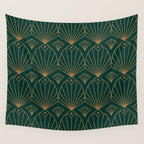 Art Deco Emerald Green & Gold Pattern Wall Tapestry Gallery Image 4