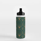 Art Deco Emerald Green & Gold Pattern Water Bottle Gallery Image 2