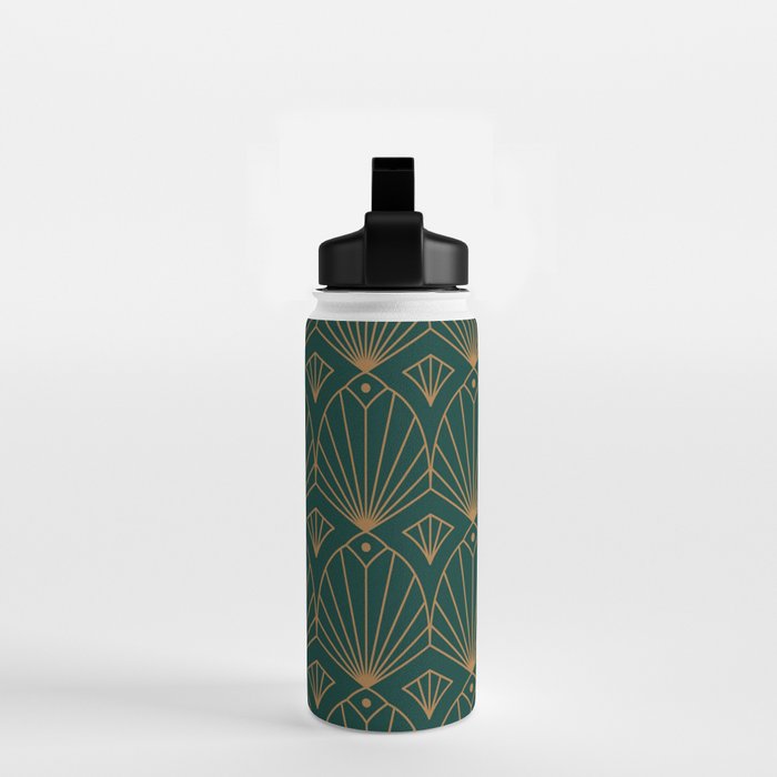 Art Deco Emerald Green & Gold Pattern Water Bottle Gallery Image 2
