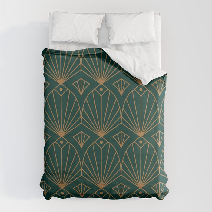 Art Deco Emerald Green & Gold Pattern Duvet Cover Gallery Image 6