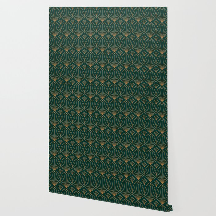 Art Deco Emerald Green & Gold Pattern Wallpaper Gallery Image 2