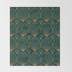 Art Deco Emerald Green & Gold Pattern Throw Blanket Gallery Image 2