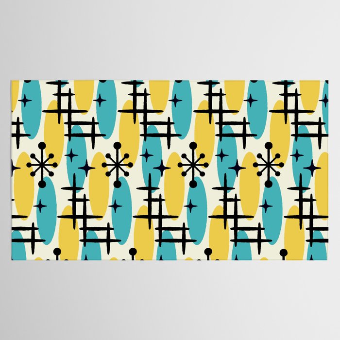 Retro Mid Century Modern Googie Design 231 Turquoise and Yellow Tablecloth Gallery Image 2