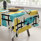 Retro Mid Century Modern Googie Design 231 Turquoise and Yellow Tablecloth Gallery Image 3