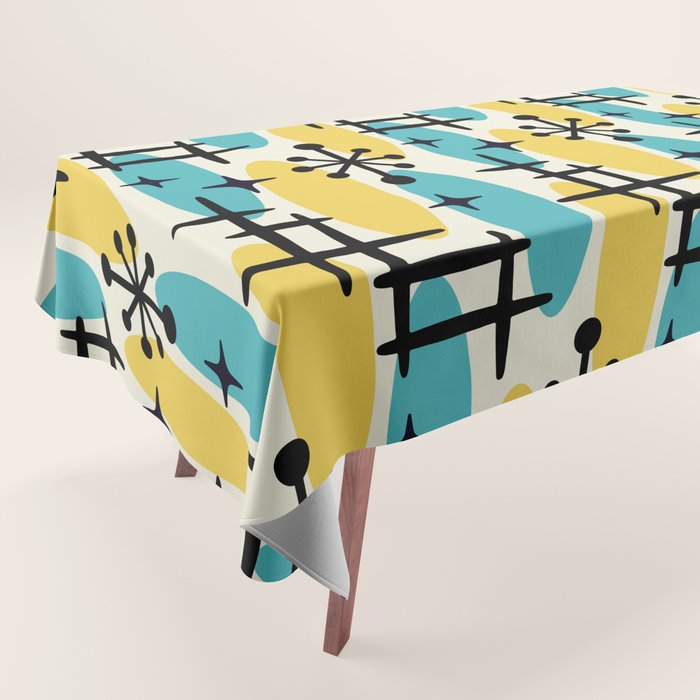 Retro Mid Century Modern Googie Design 231 Turquoise and Yellow Tablecloth Gallery Image 1