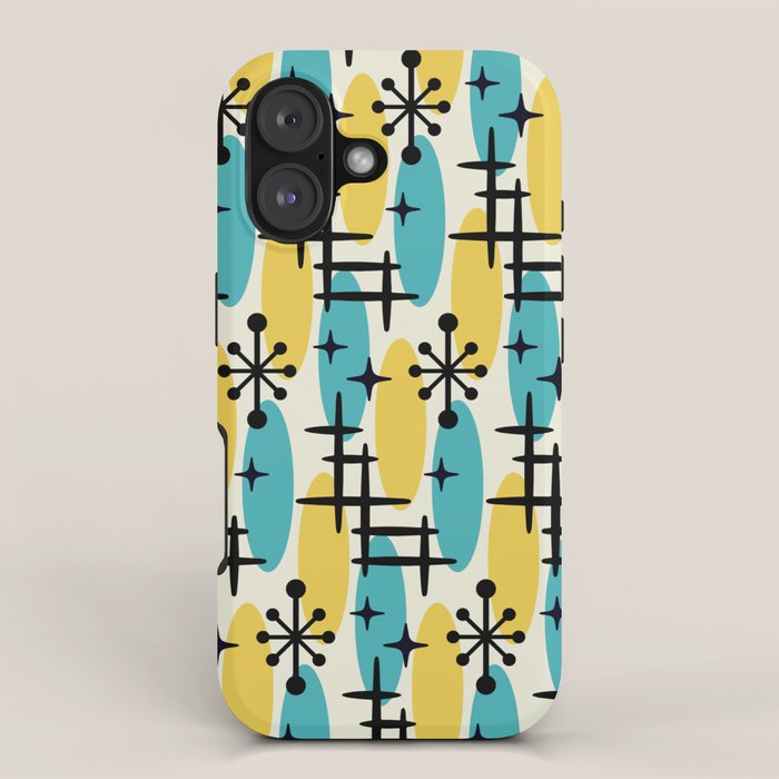 Retro Mid Century Modern Googie Design 231 Turquoise and Yellow iPhone Case Gallery Image 1