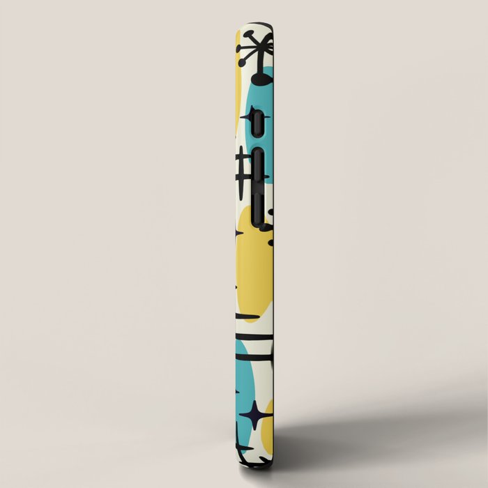 Retro Mid Century Modern Googie Design 231 Turquoise and Yellow iPhone Case Gallery Image 2