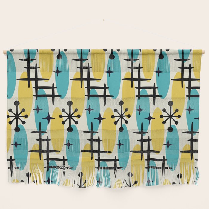 Retro Mid Century Modern Googie Design 231 Turquoise and Yellow Wall Hanging Gallery Image 1