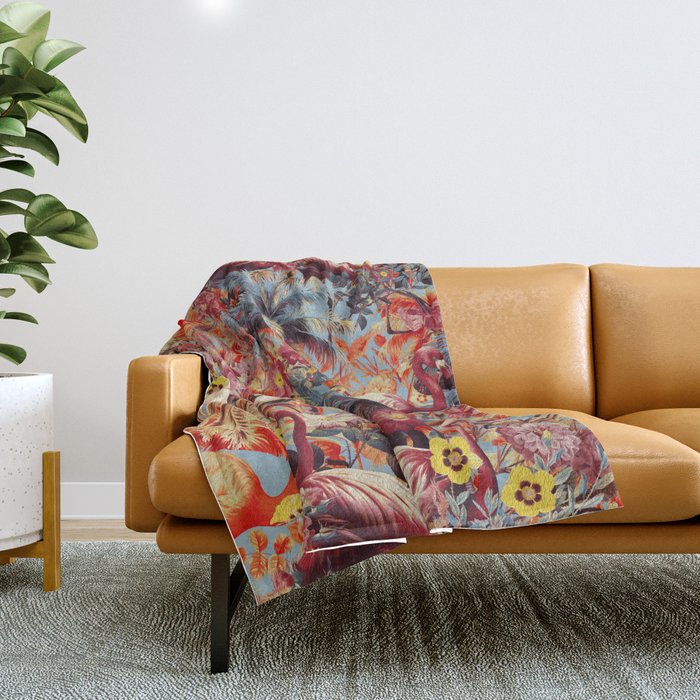 Flamingos and Floral Pattern Throw Blanket Gallery Image 1