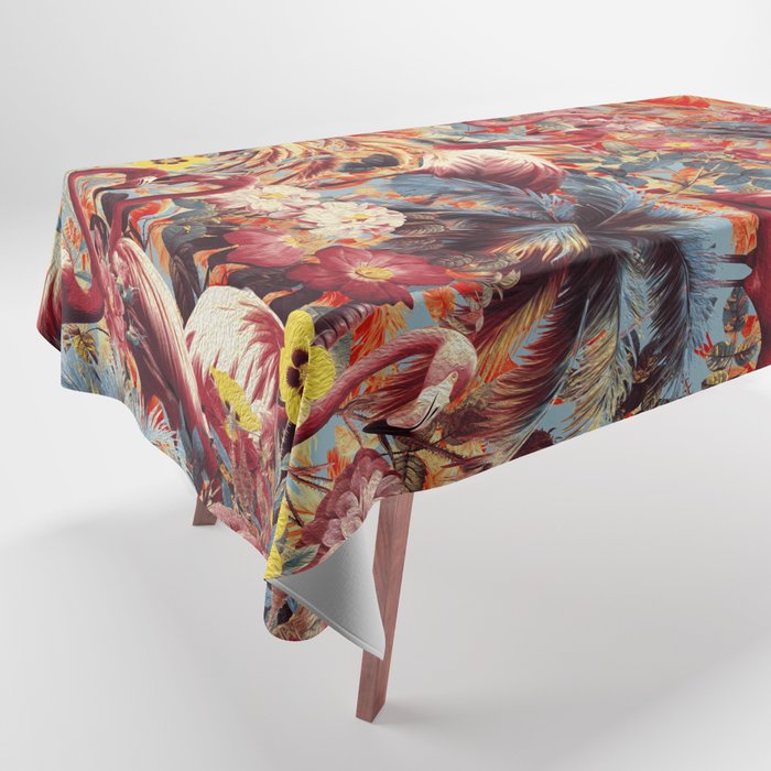 Flamingos and Floral Pattern Tablecloth Gallery Image 1