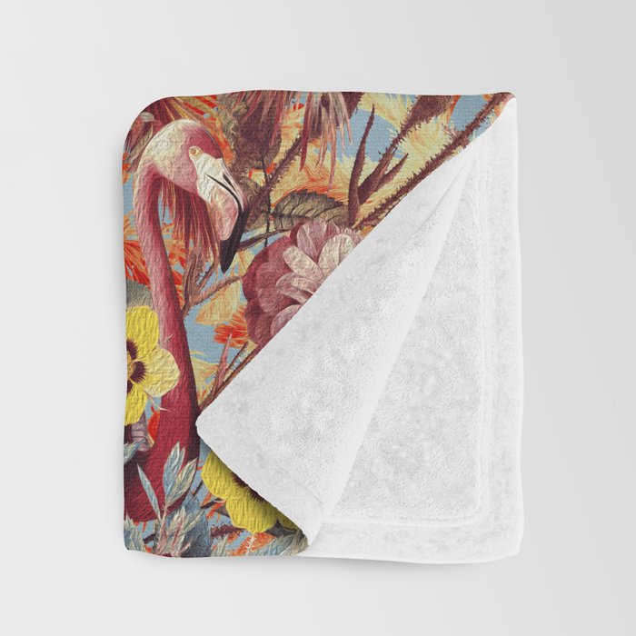 Flamingos and Floral Pattern Throw Blanket Gallery Image 3