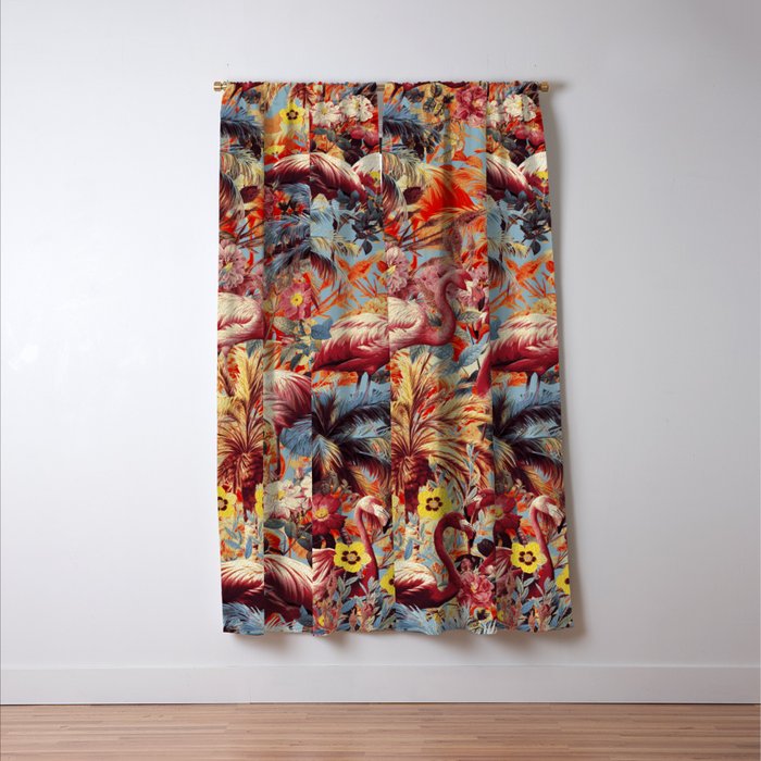 Flamingos and Floral Pattern Window Curtain Gallery Image 3
