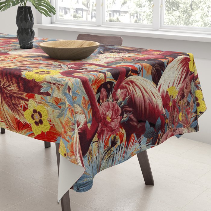 Flamingos and Floral Pattern Tablecloth Gallery Image 3