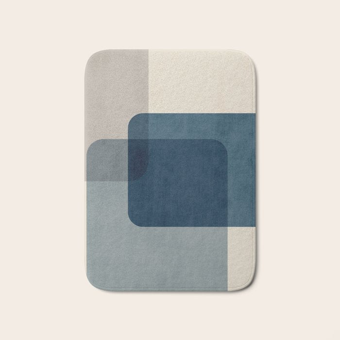 Classy Blue Beige Geometric II Bath Mat Gallery Image 1
