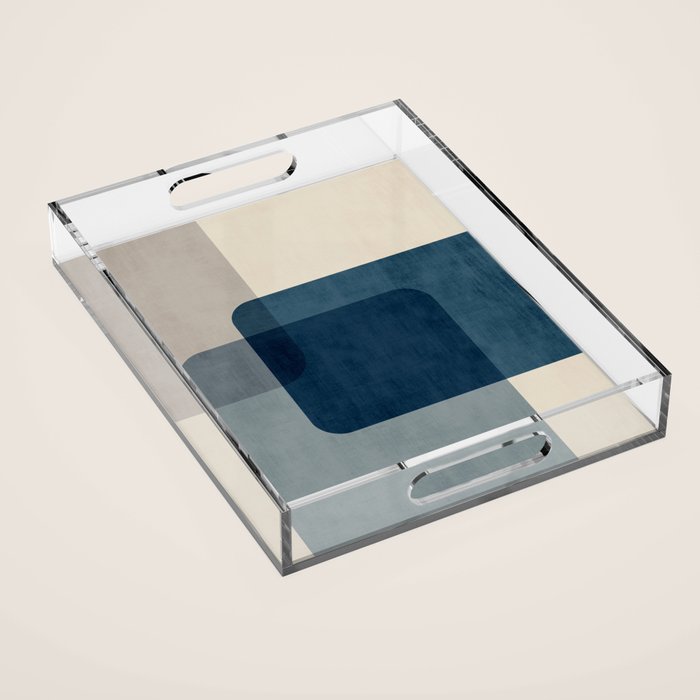 Classy Blue Beige Geometric II Acrylic Tray Gallery Image 1