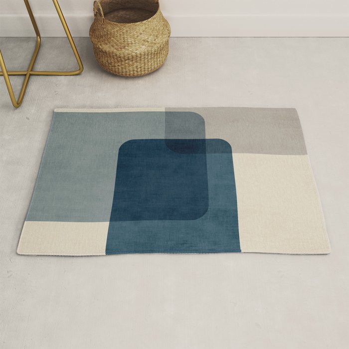 Classy Blue Beige Geometric II Rug Gallery Image 1