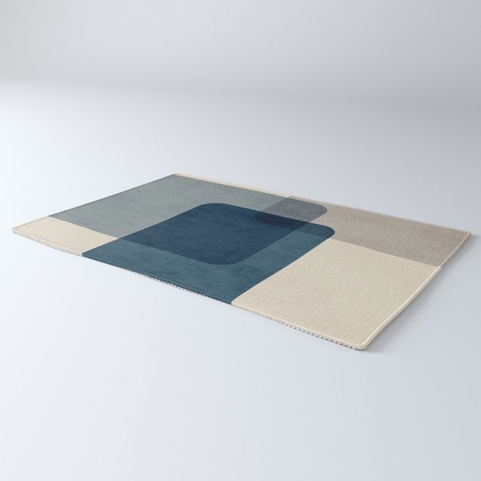 Classy Blue Beige Geometric II Rug Gallery Image 3