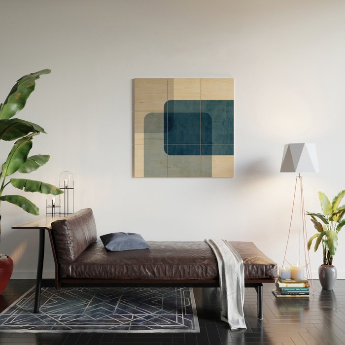 Classy Blue Beige Geometric II Wood Wall Art Gallery Image 2