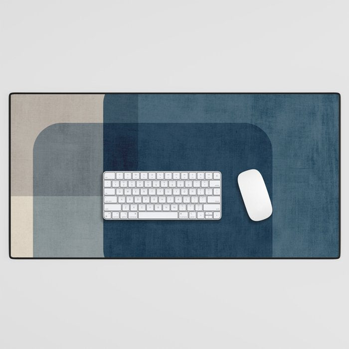 Classy Blue Beige Geometric II Desk Mat Gallery Image 1