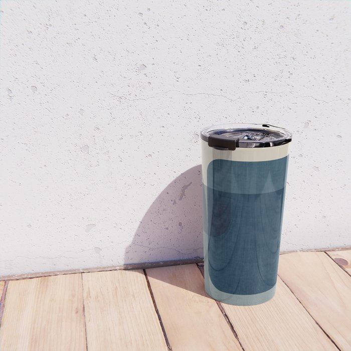Classy Blue Beige Geometric II Travel Mug Gallery Image 4
