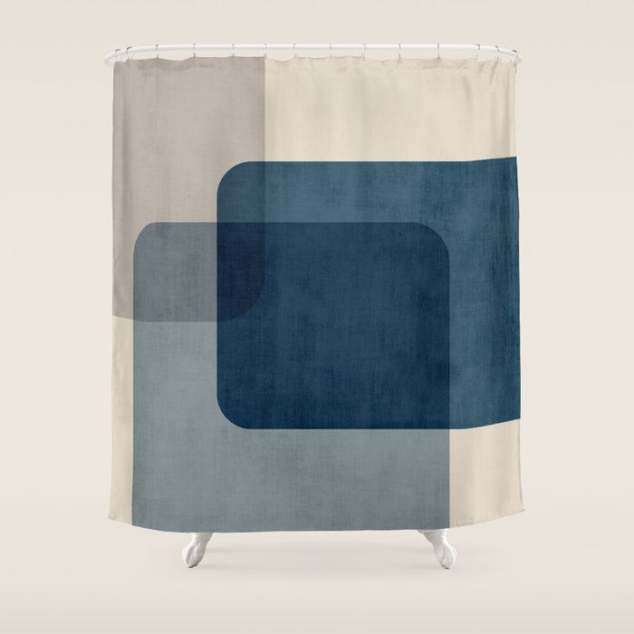 Classy Blue Beige Geometric II Shower Curtain Gallery Image 1