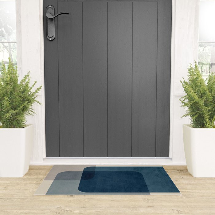 Classy Blue Beige Geometric II Welcome Mat Gallery Image 3