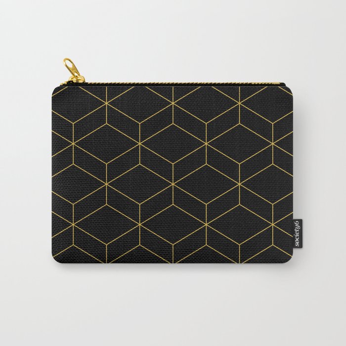 Geometric Honeycomb Lattice Pattern in Light Mustard and Black Carry All Pouch Gallery Image 1