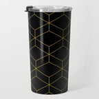 Geometric Honeycomb Lattice Pattern in Light Mustard and Black Travel Mug Gallery Image 3