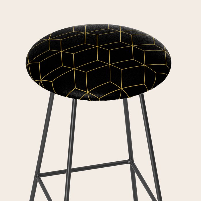 Geometric Honeycomb Lattice Pattern in Light Mustard and Black Stool Gallery Image 2
