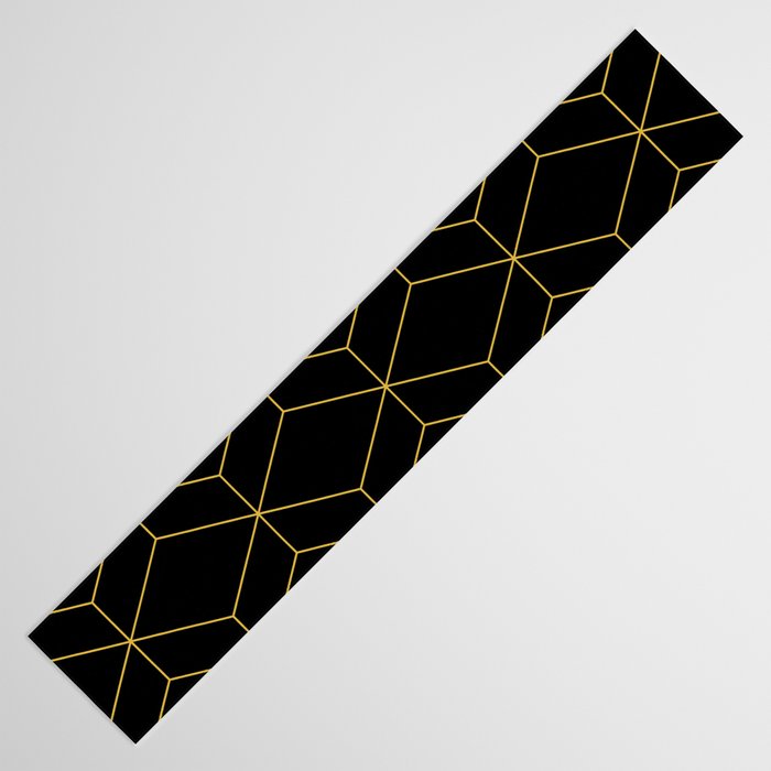 Geometric Honeycomb Lattice Pattern in Light Mustard and Black Table Runner Gallery Image 3