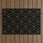 Geometric Honeycomb Lattice Pattern in Light Mustard and Black Outdoor Rug Gallery Image 1