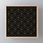 Geometric Honeycomb Lattice Pattern in Light Mustard and Black Mini Art Print Gallery Image 1